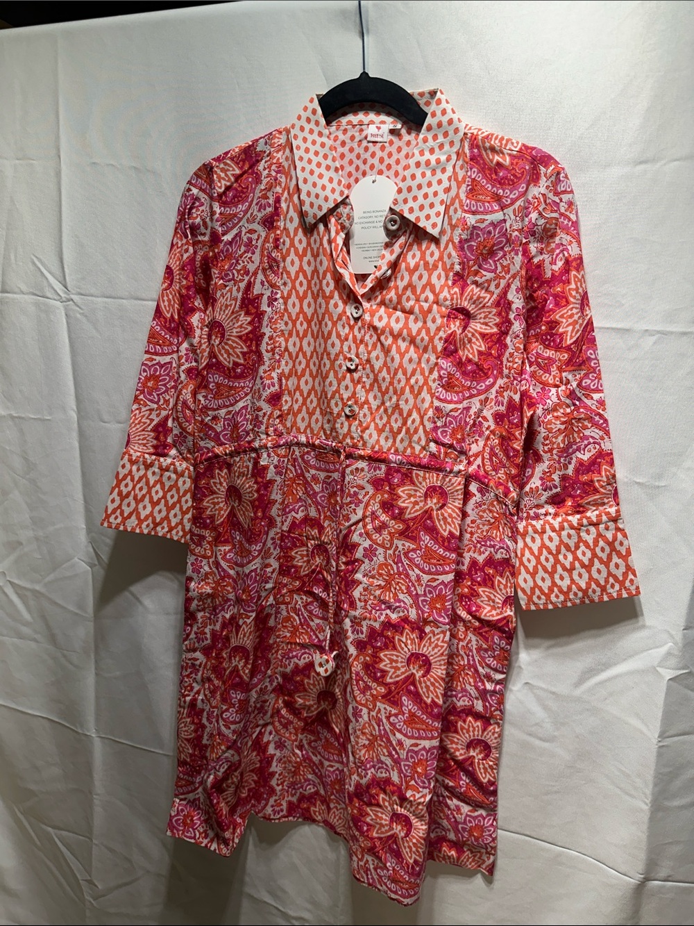 Women’s Pink & Orange Printed Button-Front Dress